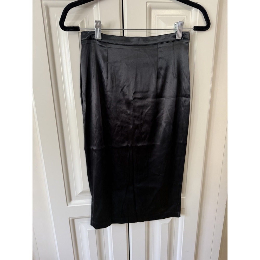 Stop Staring Black Satin Pencil Skirt Womens‎ Small High Waist Slit Midi